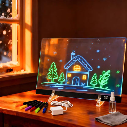 LED Neon Light-Up Drawing Board (acrylic glow board with markers)